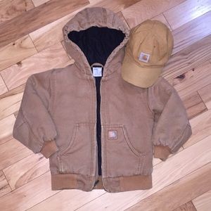 Carhartt 5 boys canvas jacket and hat